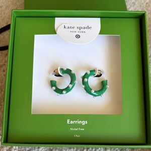 kate spade Green Enamel Hoop Earrings with Pearl Accents